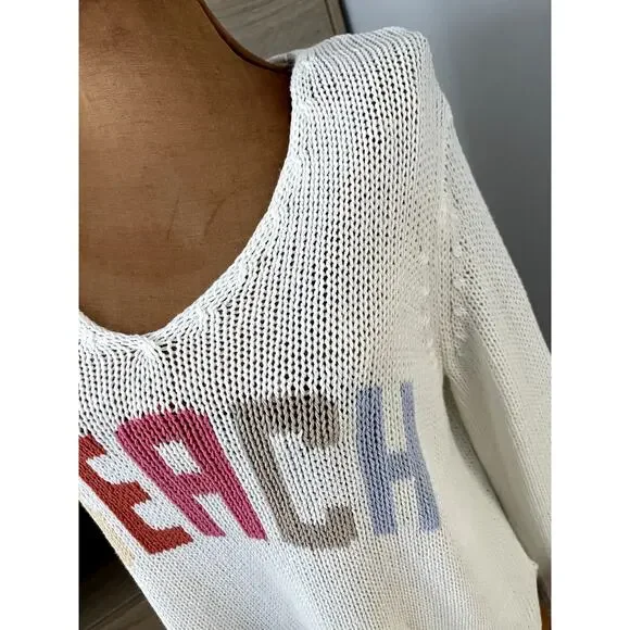 Wooden Ships Sz S/M Beach Pullover Sweater White Vacation Boho Cruise Relaxed - Picture 5 of 12